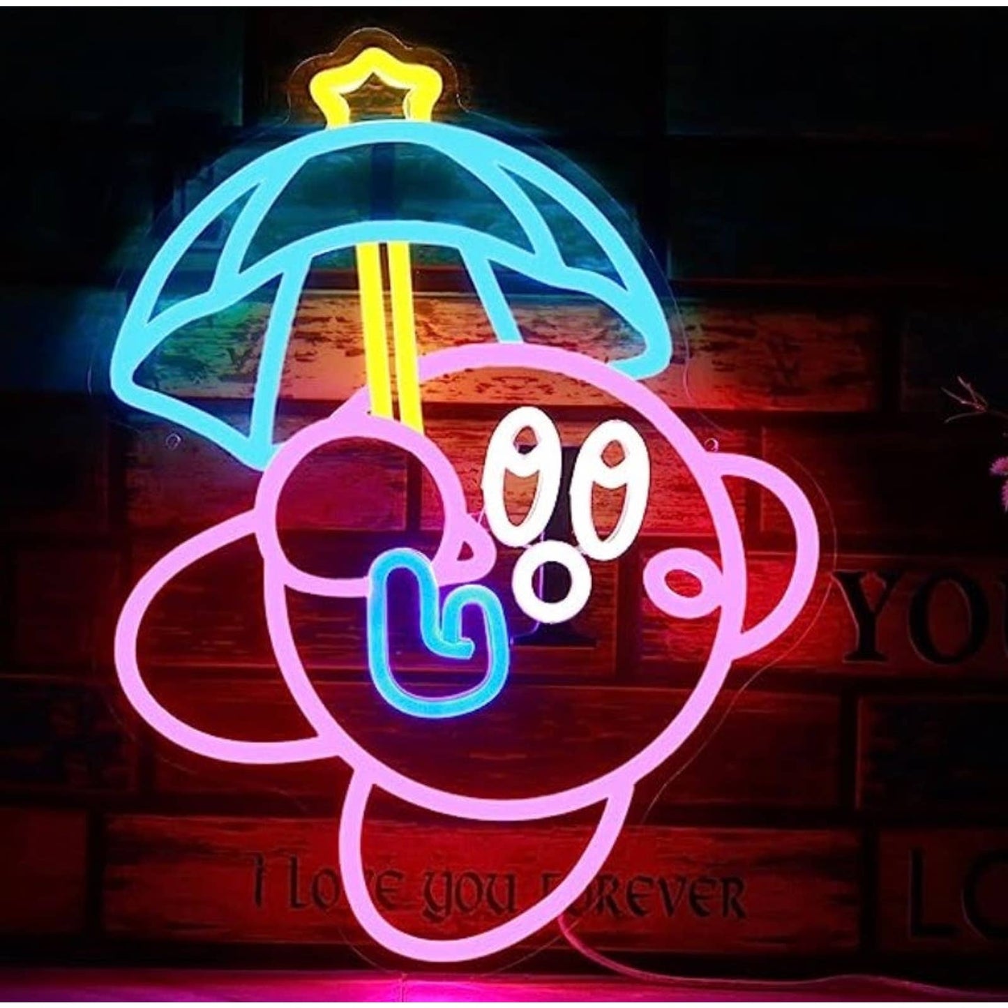 Fun Bright Pink Kirby w/ an Umbrella LED Night Light Room Wall Decoration