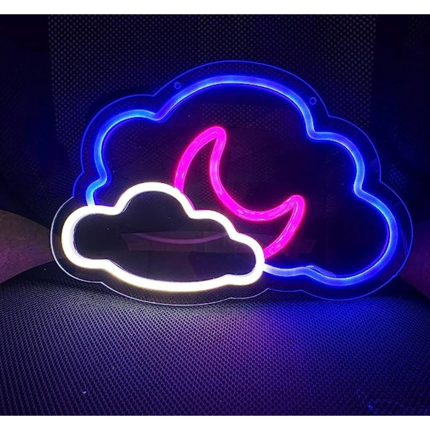 Vivid Bright Pink / Blue / White Clouds and Moon LED Night Light Room Wall Decor