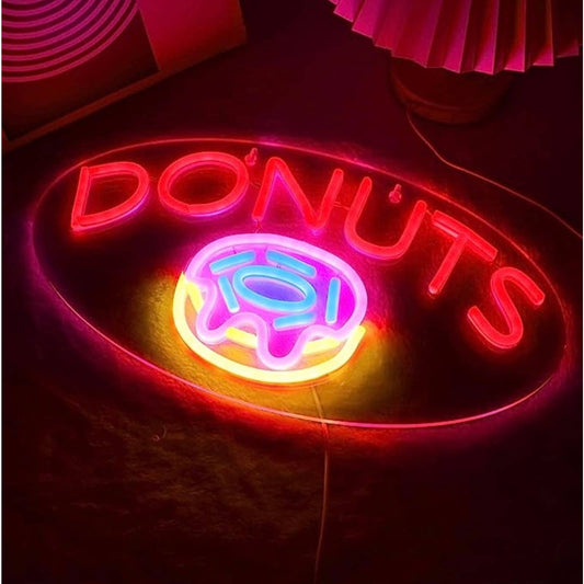 Tasty Bright Sprinkled Donuts LED Night Light Sign Room Wall Decor