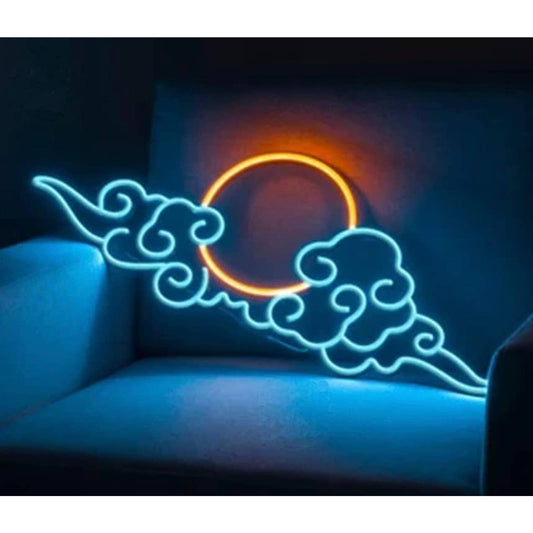 Lovely Bright Blue Swirl Cloud and Sun LED Night Light Room Wall Art Decoration