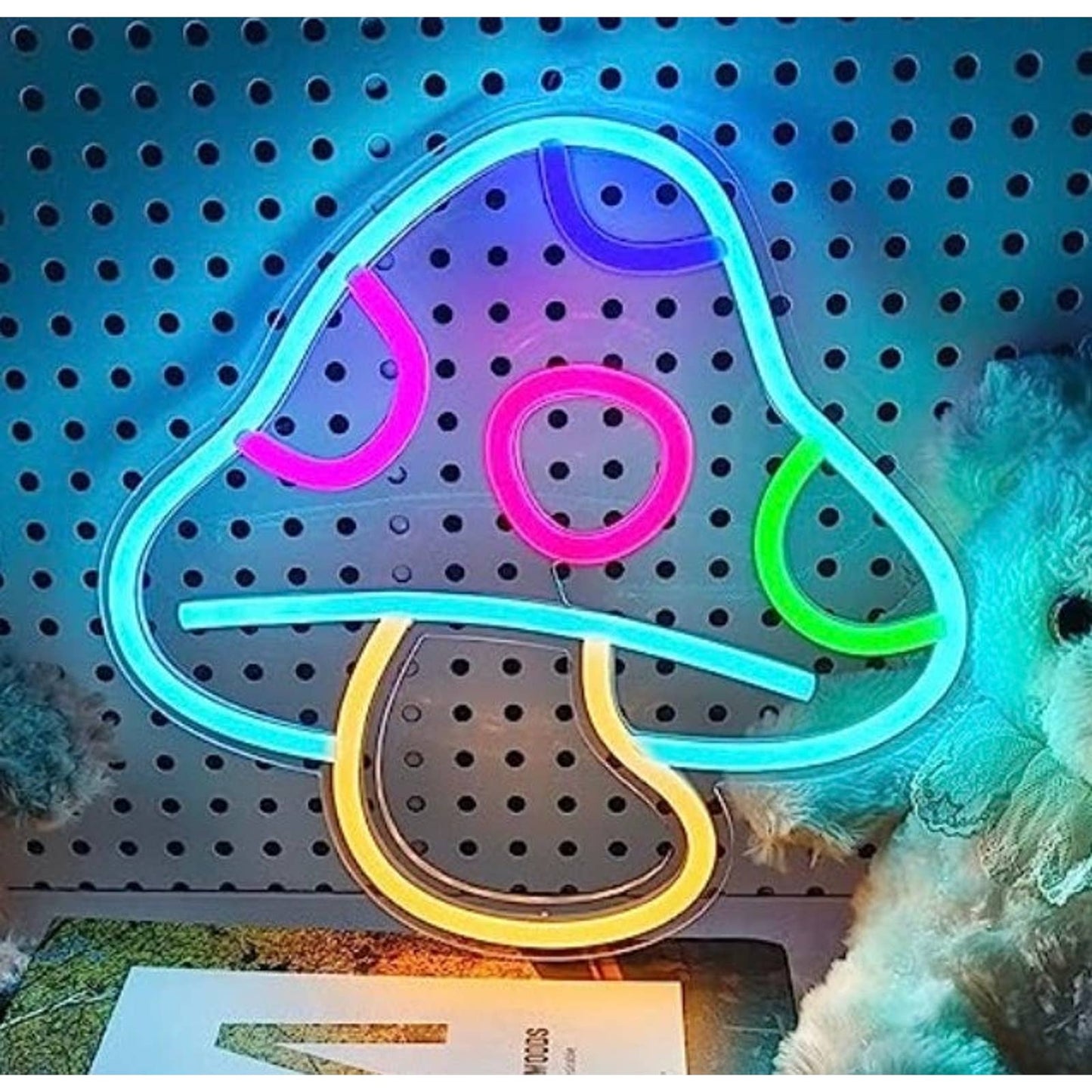 Vivid Bright Rainbow Spotted Mushroom LED Night Light Room Wall Decoration