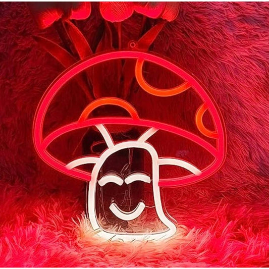Cute Happy Bright Red Mushroom LED Night Light Room Wall Decor