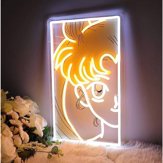 Lovely Bright Sailor Moon Face LED Night Light Japan Anime Room Wall Art Decorat