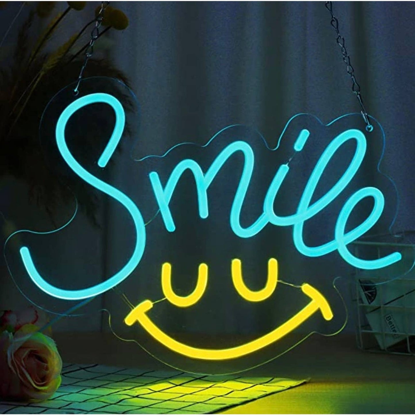 Adorable Bright Blue / Yellow Smile LED Night Light Room Wall Decor