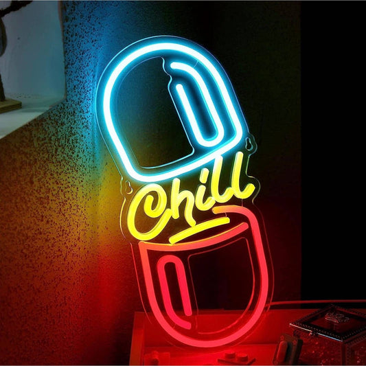 Fun Bright Colorful Chill Pill LED Night Light Room Wall Decoration
