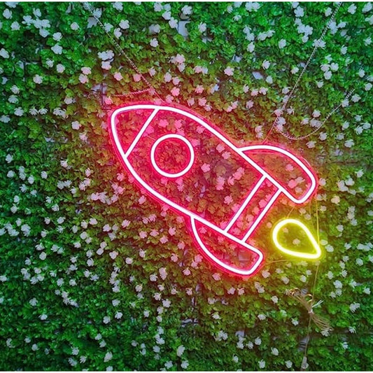 Fun Bright Vivid Red Rocket Ship LED Night Light Room Wall Decor