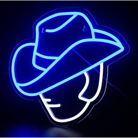 Fun Bright Blue Hat Cowboy LED Night Light Room Wall Decoration